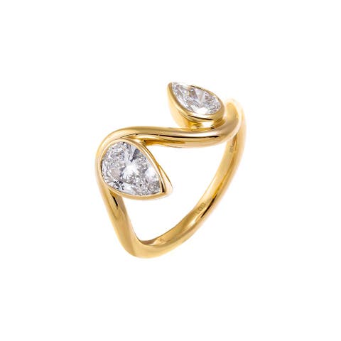 Lab Grown Diamond Double Pear Bezel Swirled Ring 14K