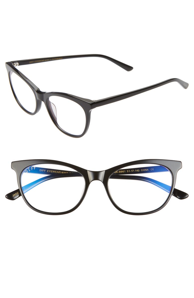 DIFF Jade 51mm Blue Light Blocking Cat Eye Glasses, Main, color, 