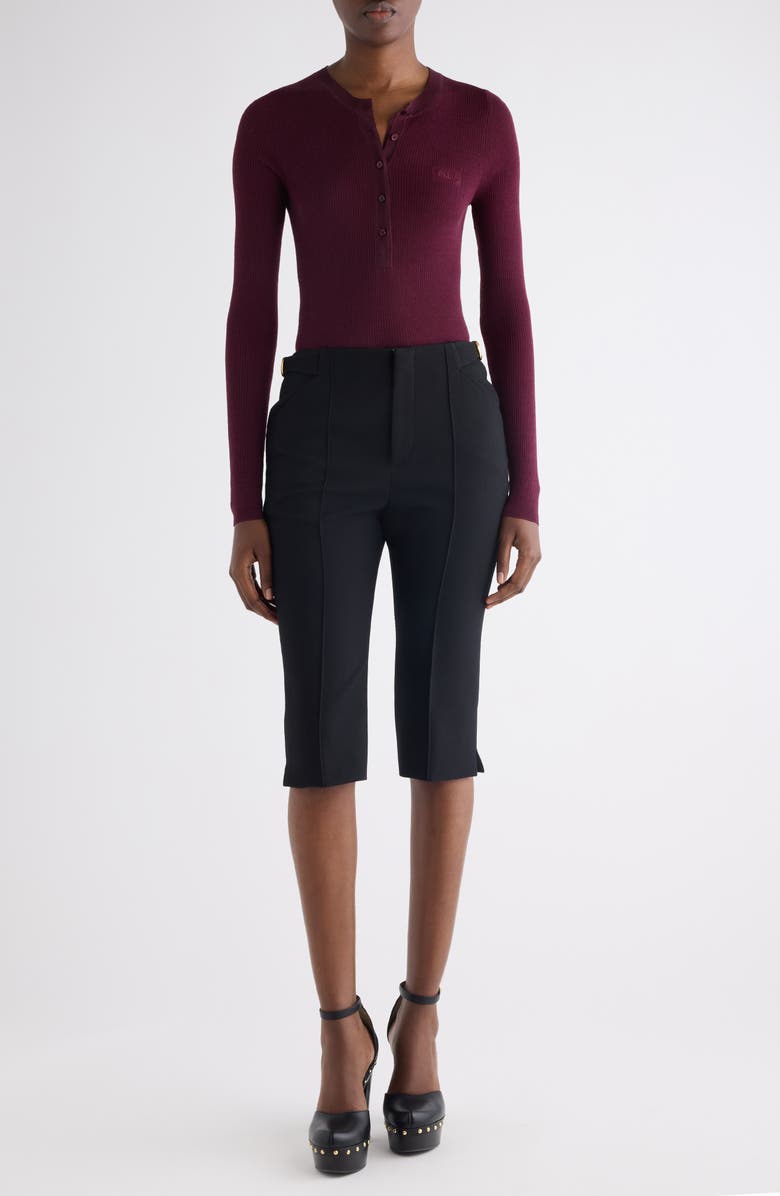 Chloé Long Sleeve Wool Rib Henley, Alternate, color, Burgundy