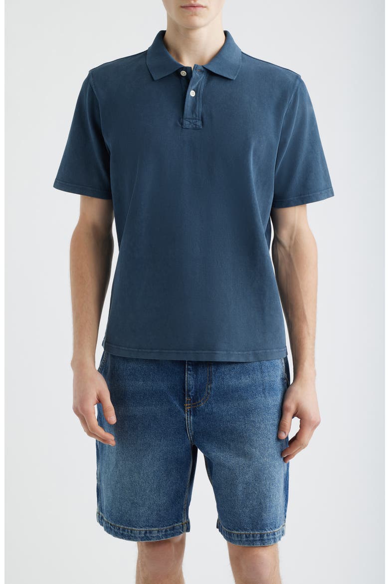 Brushed Cotton Piqué Polo, Main, color, NAVY