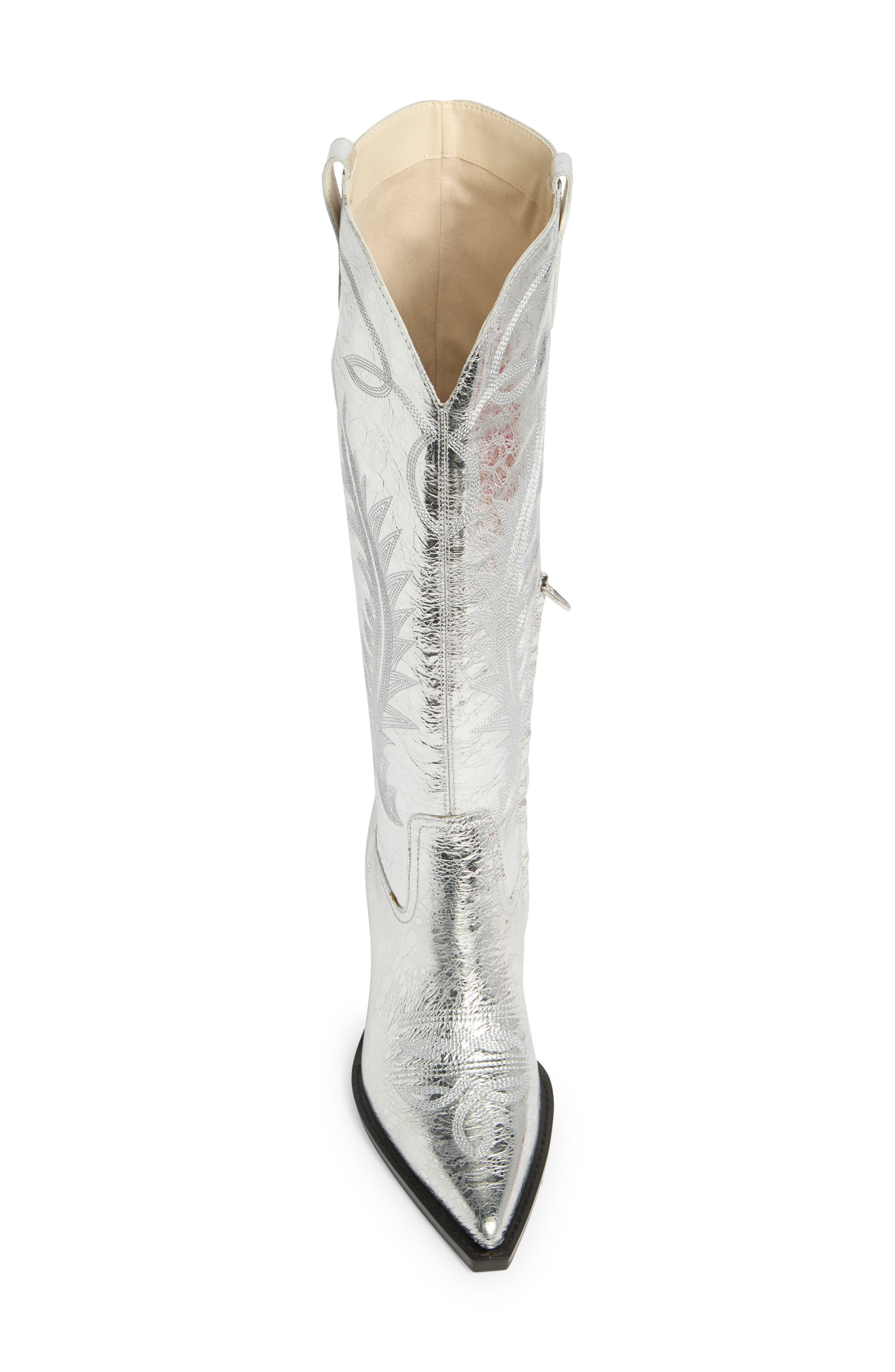 Dolce Vita Ryatt Clip Toe Western Boot, Alternate, color, Silver Distressed Leather