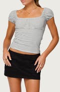 EDIKTED Oleana Stripe Gathered Bust Stretch Cotton Top
