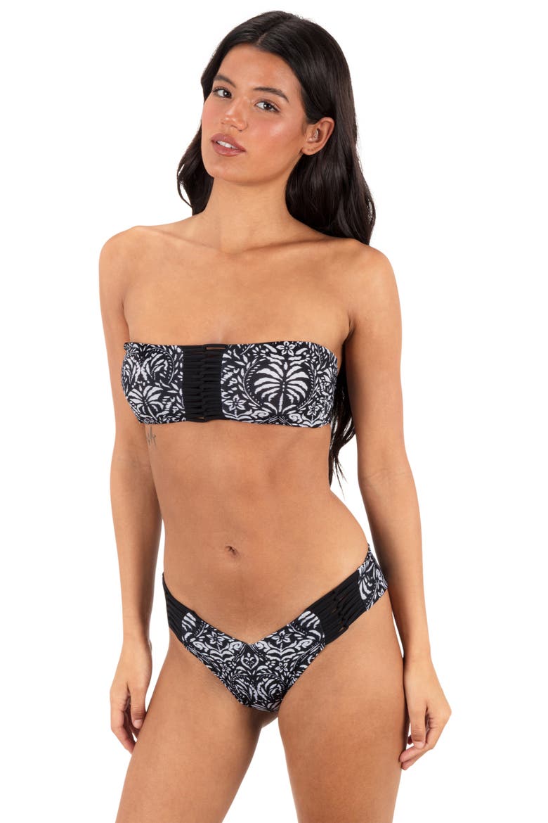 Ikat Palm Bandeau Bikini Top, Alternate, color, BLACK / COCONUT