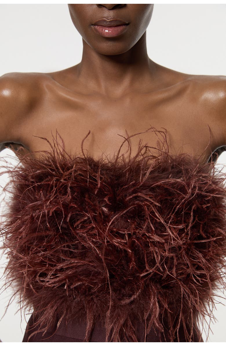 Karen Millen Feather Detail Bandeau Knit Midi Dress, Alternate, color, Chocolate