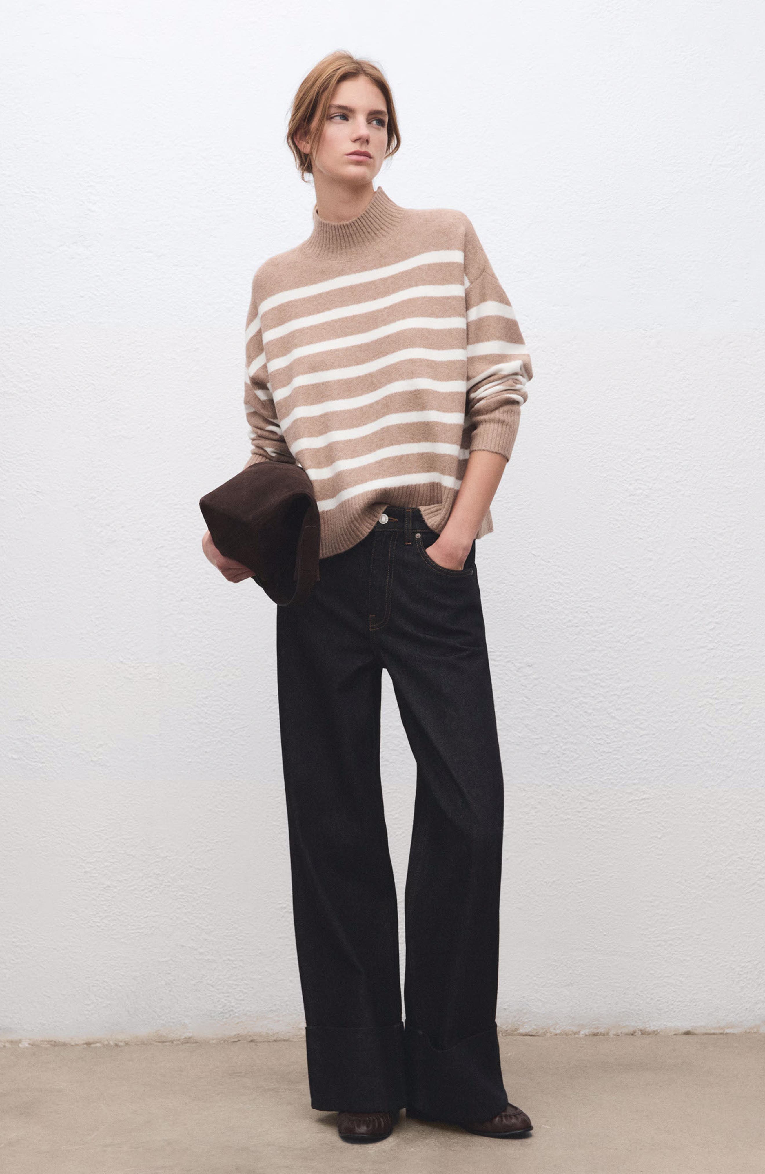 Oversize Stripe Mock Neck Sweater - image 2