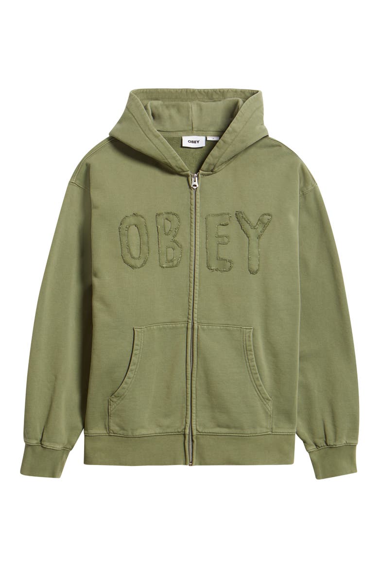 Hybrid Faded Cotton French Terry Zip Hoodie, Alternate, color, DEEP LICHEN GREEN FADED WASH