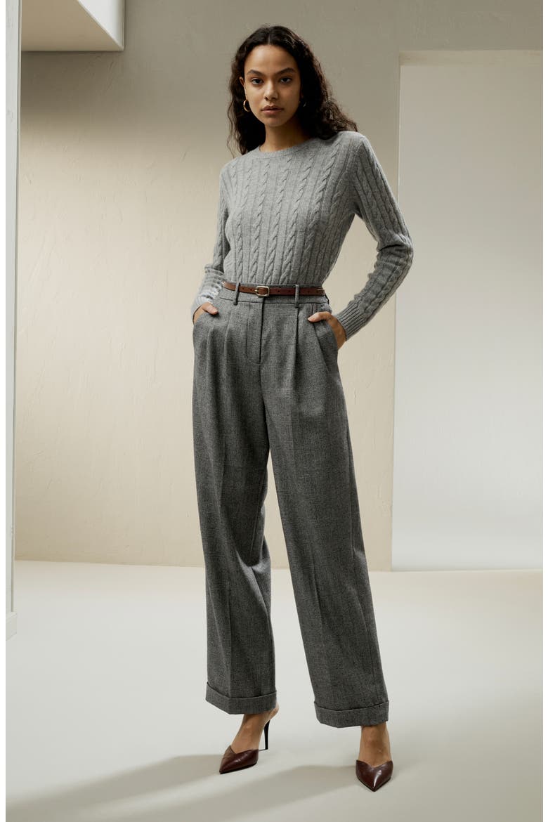 Women's Wide Leg Wool-flannel Suit Trousers, Alternate, color, Glen Check
