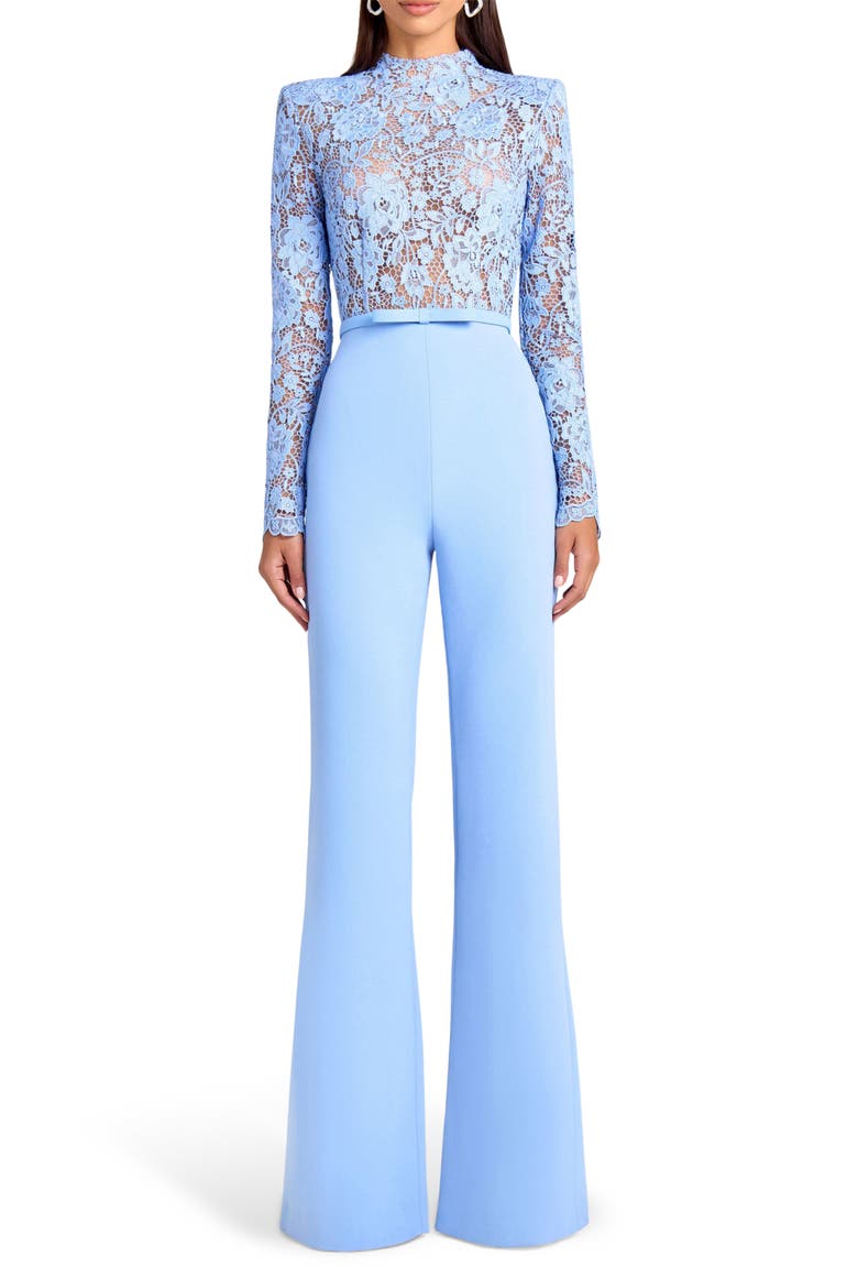 Maddie Lace Long Sleeve Wide Leg Jumpsuit, Main, color, LIGHT/ PASTEL BLUE