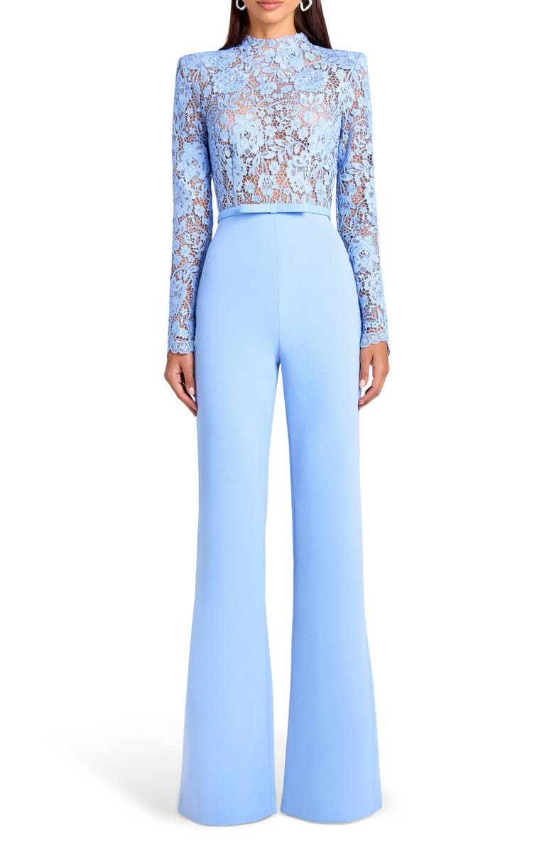 NADINE MERABI Maddie Lace Long Sleeve Wide Leg Jumpsuit, Main, color, Light/ Pastel Blue