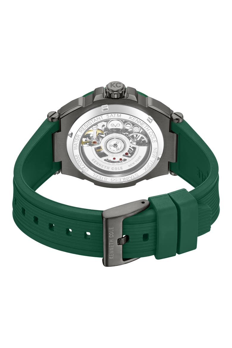 Skeleton Black Automatic Silicon Strap Watch, 42mm, Alternate, color, GREEN