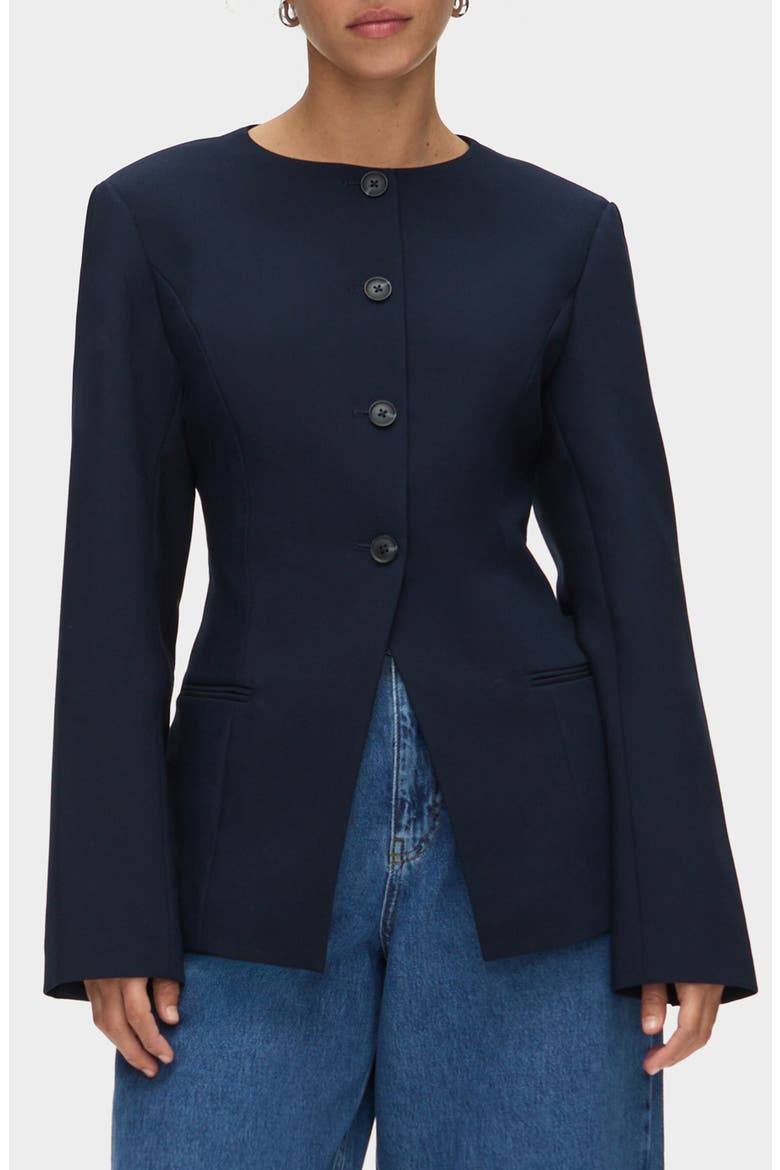 Daphne Collarless Jacket, Main, color, NAVY