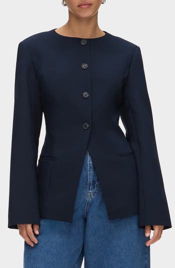 digne ディニュ　Collarless Jacket Coat  Black Buy JDY Black Faux Leather Collarless 100% Cotton Jacket