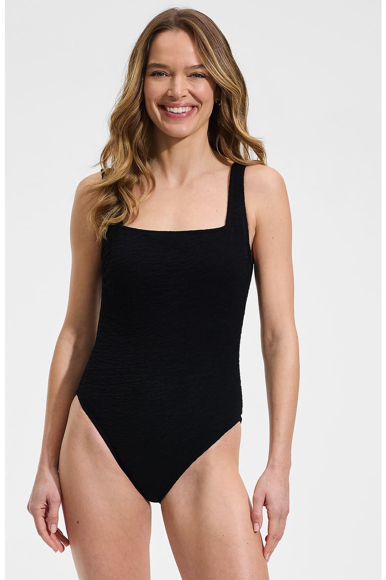 Womens Boucle Square Neck Scoop Back One Piece Swimsuit, Main, color, Black