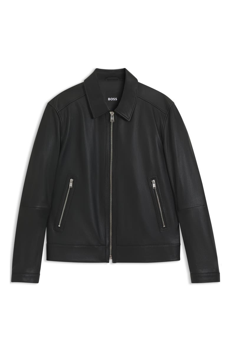 BOSS Mapson Lambskin Leather Jacket, Alternate, color, Black