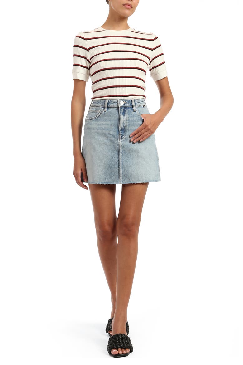 Bailey Raw Hem Denim Miniskirt, Alternate, color, BLEACHED RECYCLED BLUE