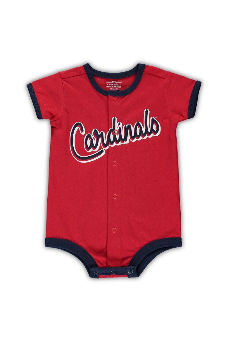 Newborn & Infant Red St. Louis Cardinals Stripe Power Hitter Romper, Main, color, Red