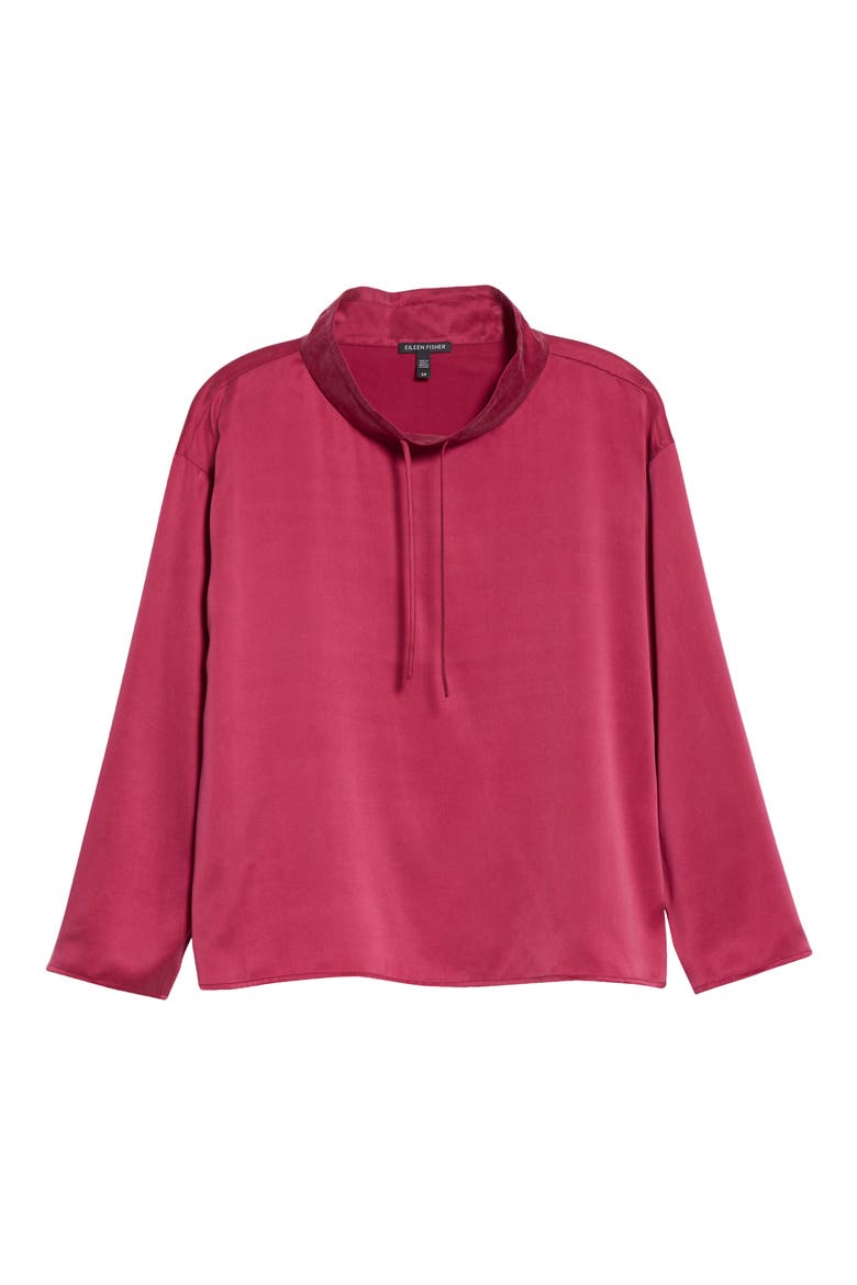 Drawstring Silk Top, Alternate, color, HIBISCUS