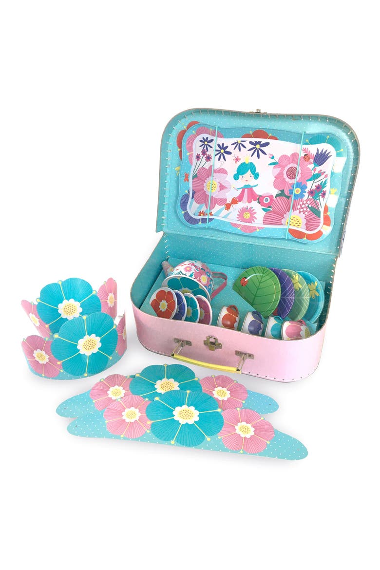 Flower Fairy Tin Tea Set & Carrying Case, Alternate, color, PINK MULTI