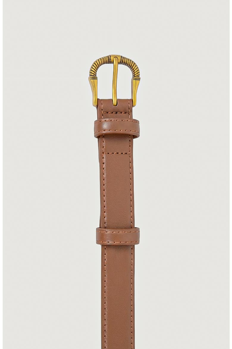 Leather Belt with Textured Buckle and Classic Profile, Alternate, color, Brown