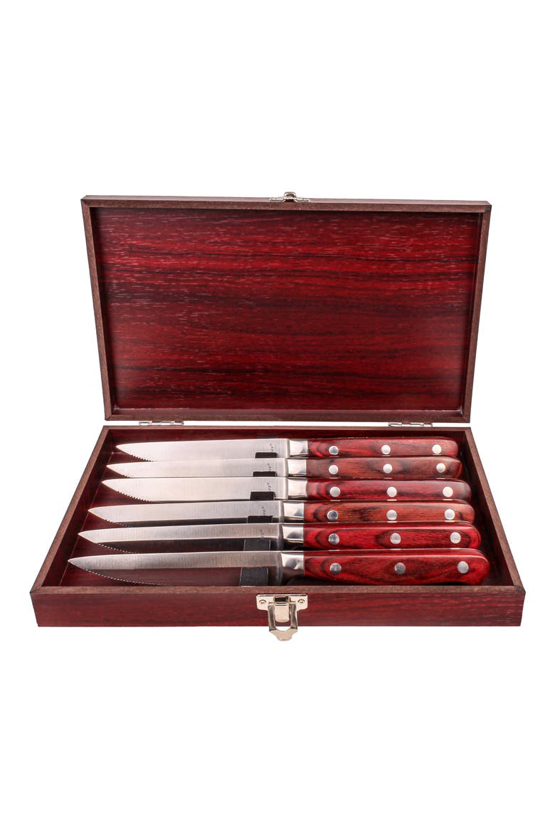 7-Piece Stainless Steel Steak Knife Set, Main, color, BROWN
