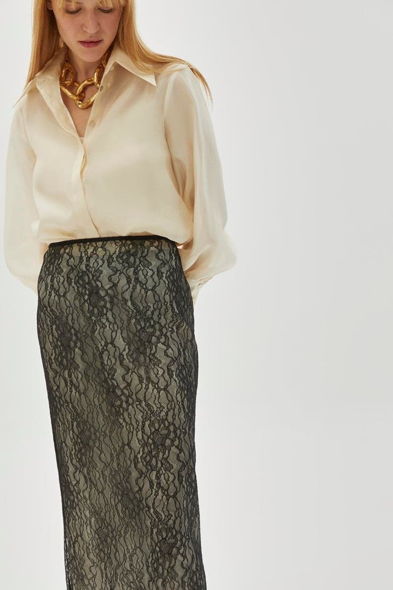 Tulle Lace Midi Skirt, Alternate, color, BLACK