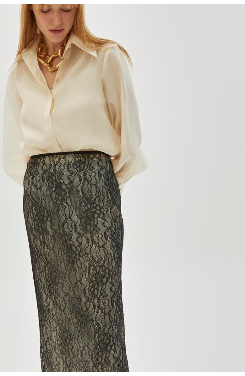 Exquise Tulle Lace Midi Skirt, Alternate, color, Black