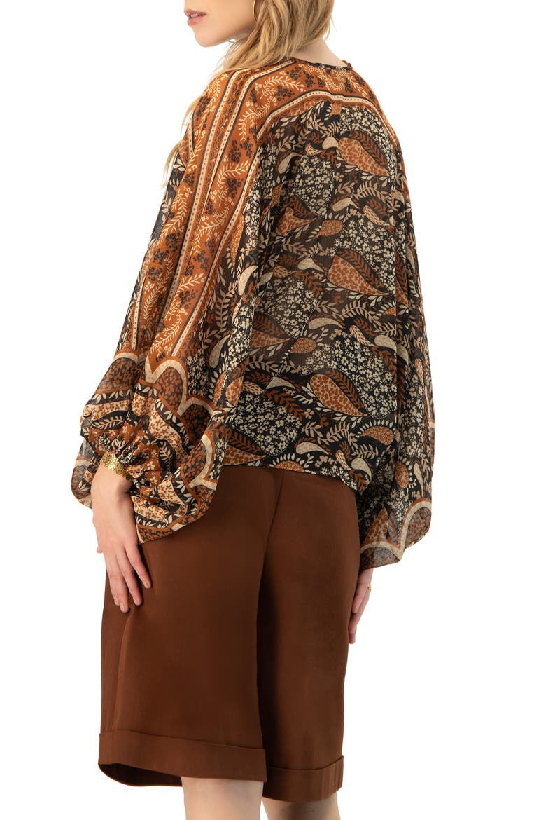 Dolman Paisley Blouse with Neck Ties, Alternate, color, Brown