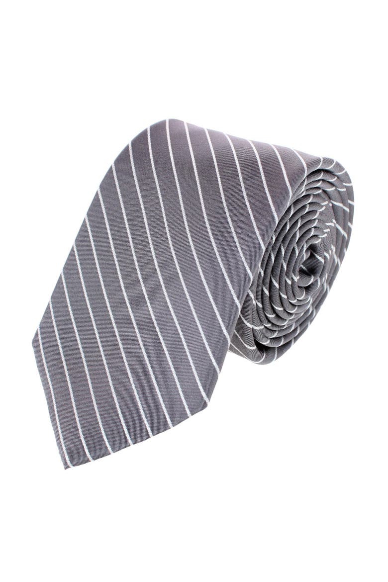 Declan Diagonal Stripe Silk Business Necktie, Main, color, Grey with White Stripe