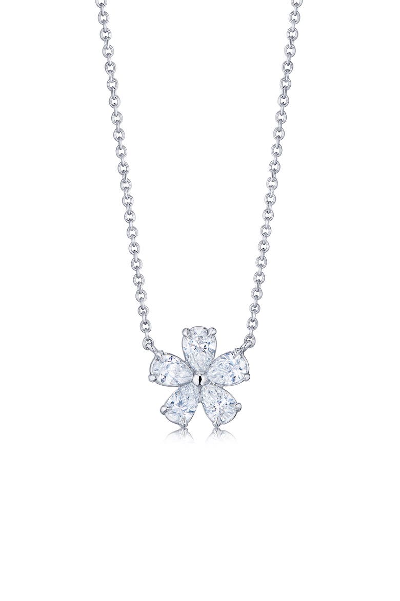 Floral Cluster Diamond Pendant Necklace, Main, color, WHITE GOLD
