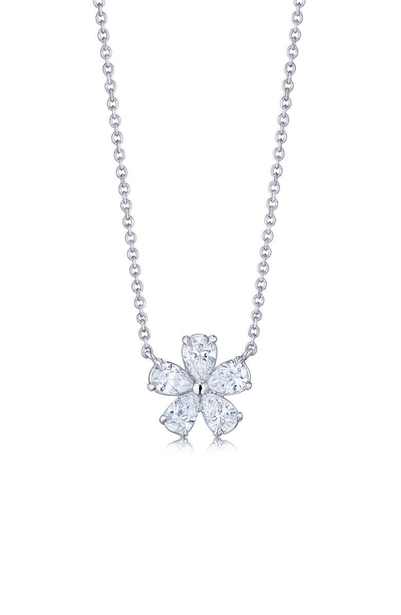Kwiat Floral Cluster Diamond Pendant Necklace, Main, color, White Gold