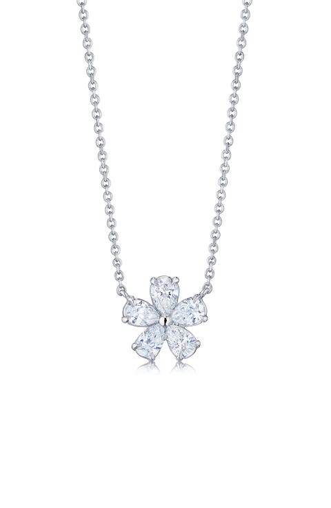Floral Cluster Diamond Pendant Necklace