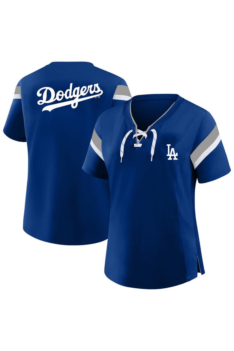 Women's Profile  Gray Los Angeles Dodgers Lace-Up T-Shirt, Main, color, Gray