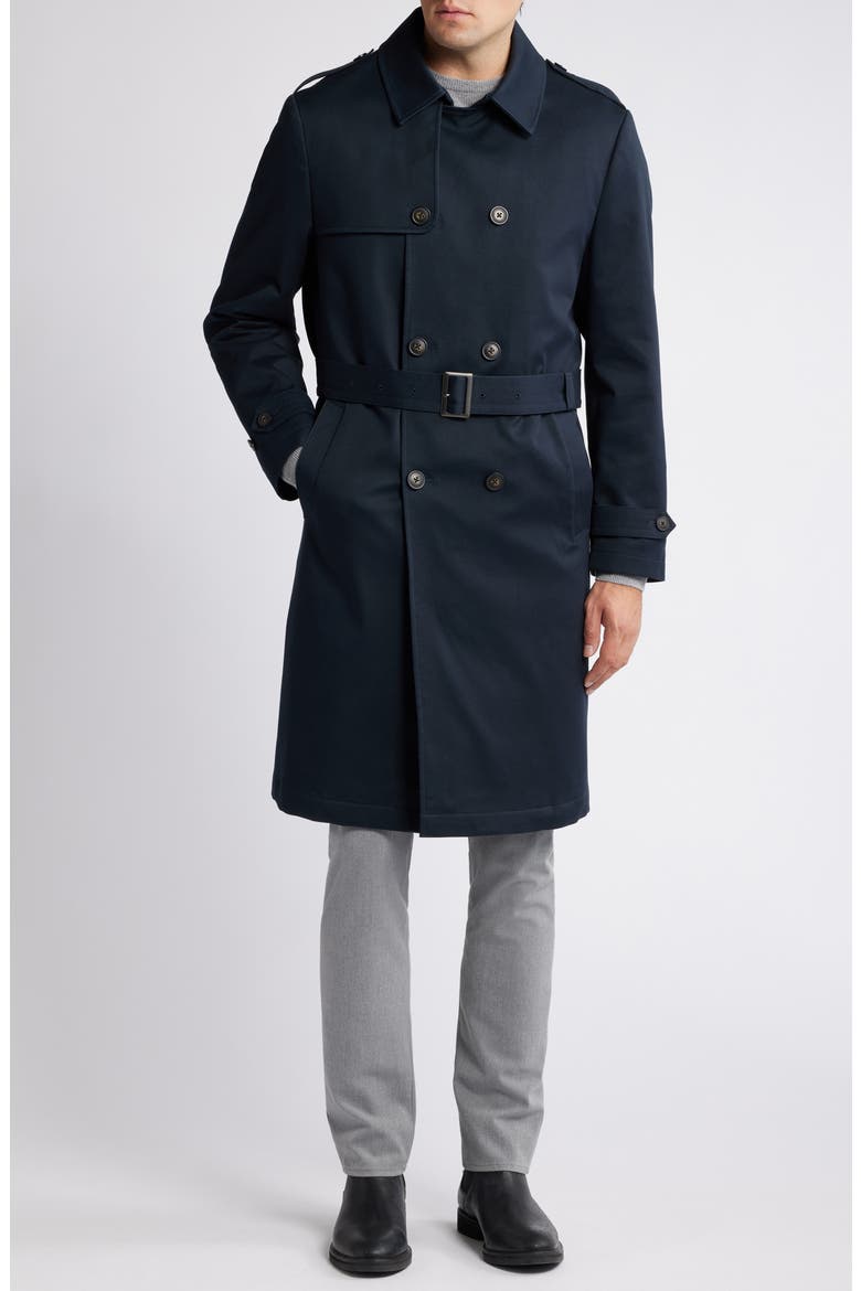 Bridgeport Water Resistant Double Breasted Trench Coat, Main, color, NAVY