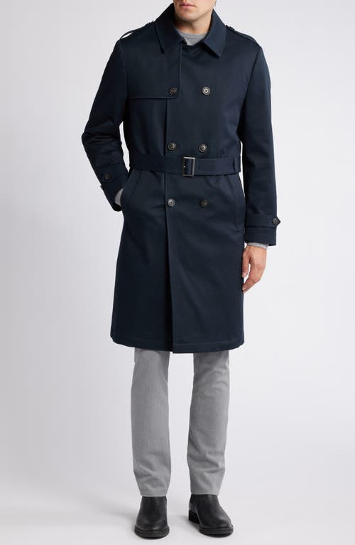 Hart Schaffner Marx Bridgeport Water Resistant Double Breasted Trench Coat in Navy 