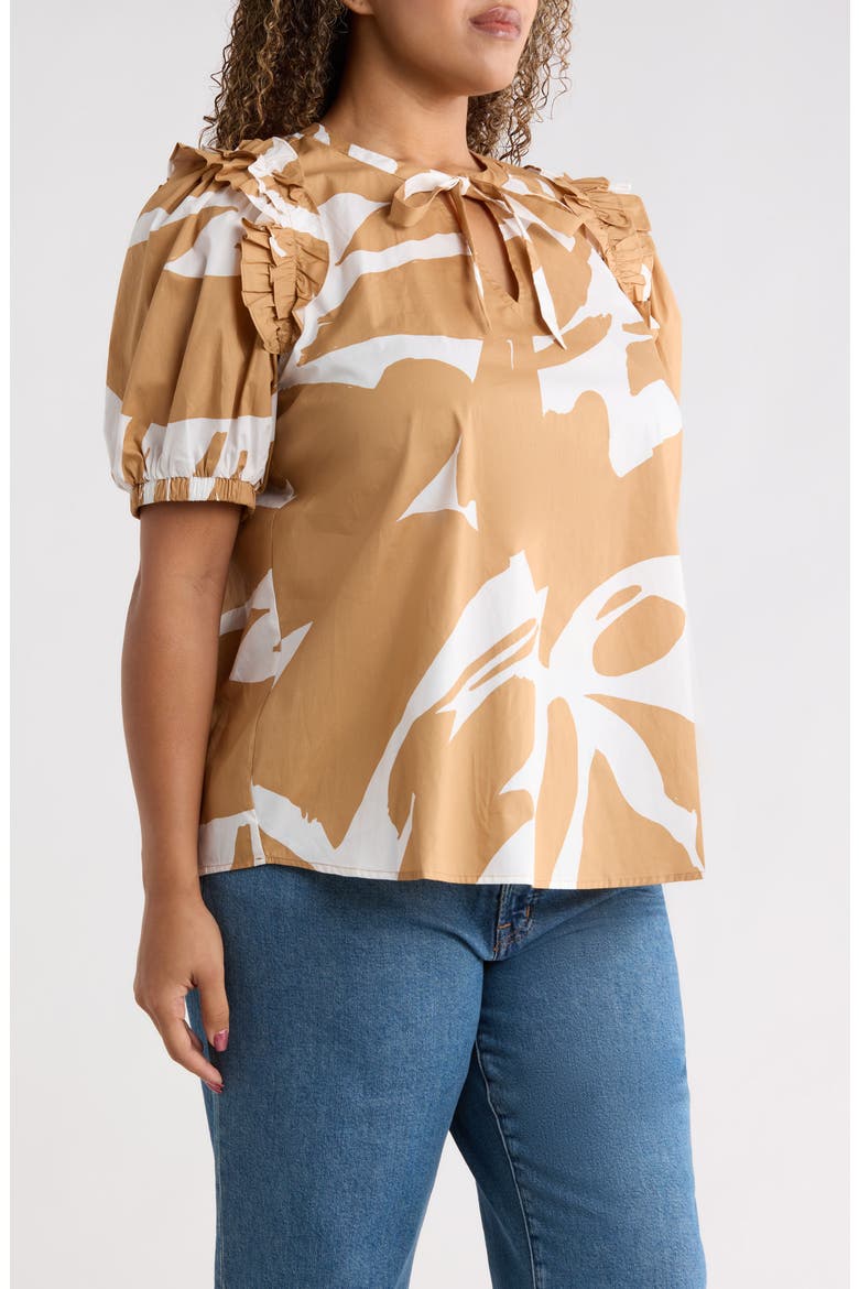 Hazel Abstract Noche Tie Neck Top, Alternate, color, CAMEL-MULTI