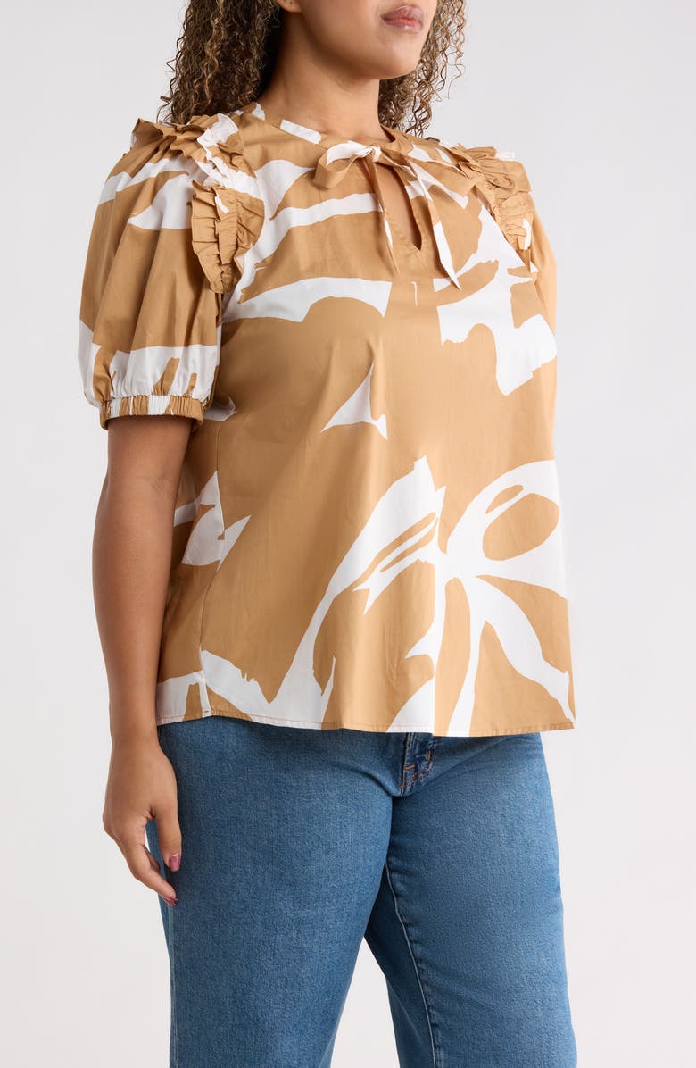 SUGARLIPS Hazel Abstract Noche Tie Neck Top, Alternate, color, Camel-Multi