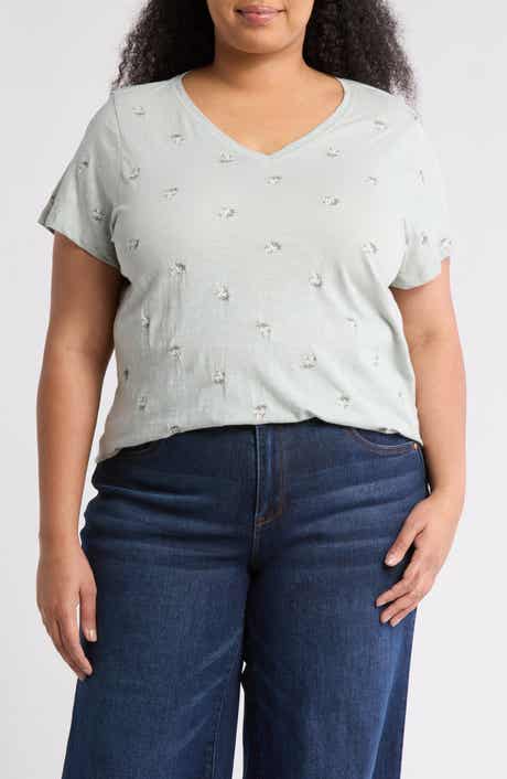 Lucky Brand V-Neck Bouquet Embroidered T-Shirt