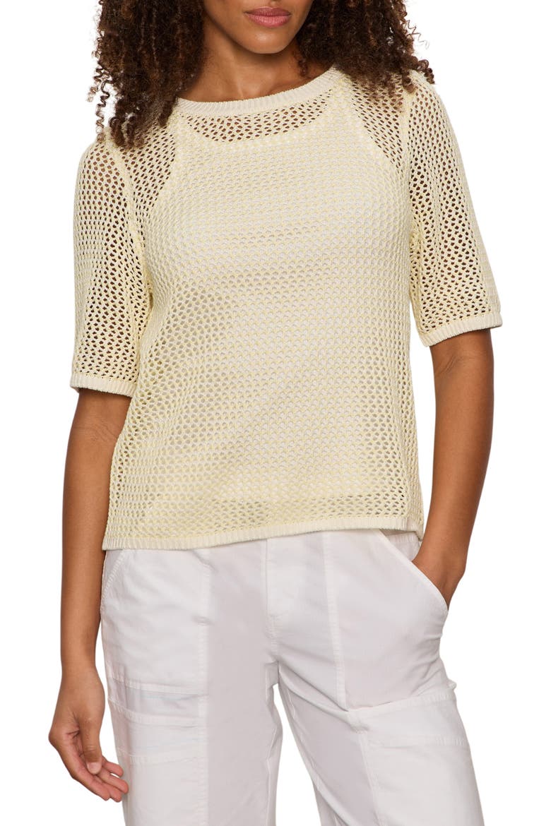 Open Stitch Short Sleeve Sweater, Main, color, LEMON DROP YELLOW