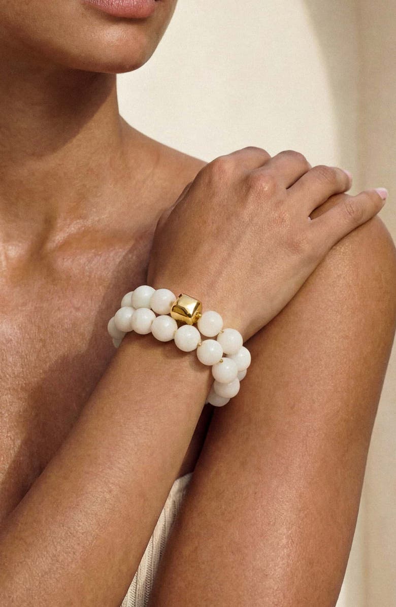 Ettika Set of 2 Power Bead Stackable Bracelets, Alternate, color, Bone