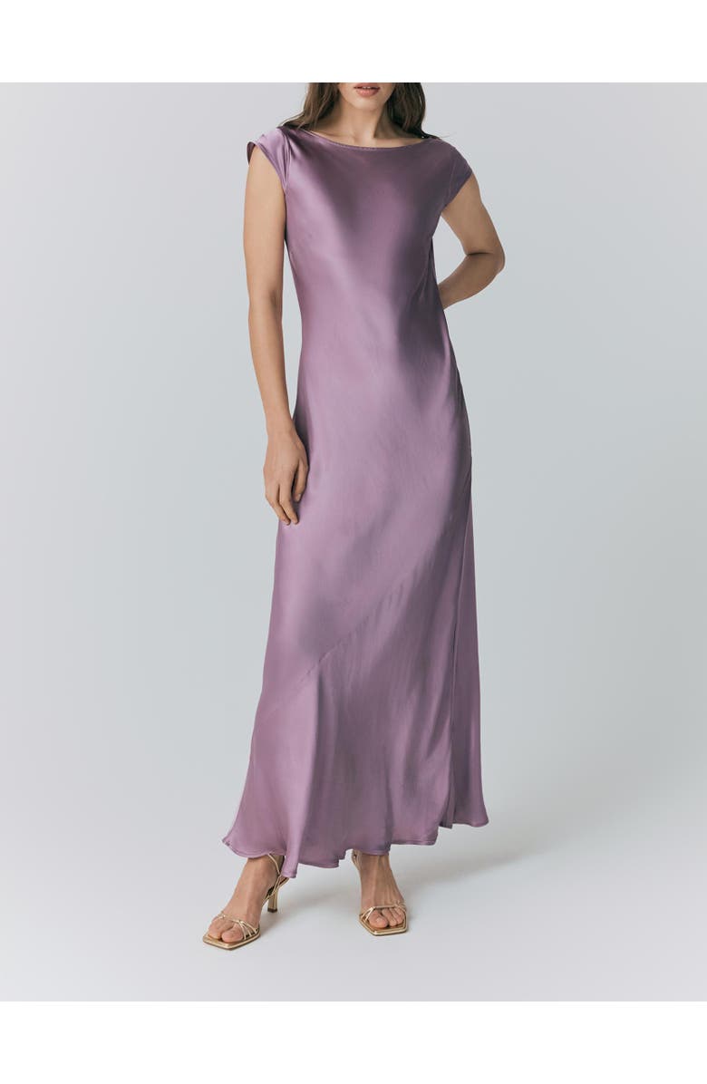 Ghost London Averie Boat Neck Satin Maxi Dress, Alternate, color, Purple
