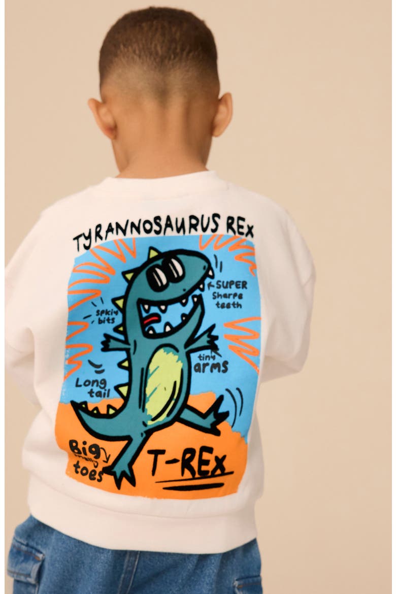 Kids' Dinosaur Graphic Sweatshirt, Alternate, color, WHITE