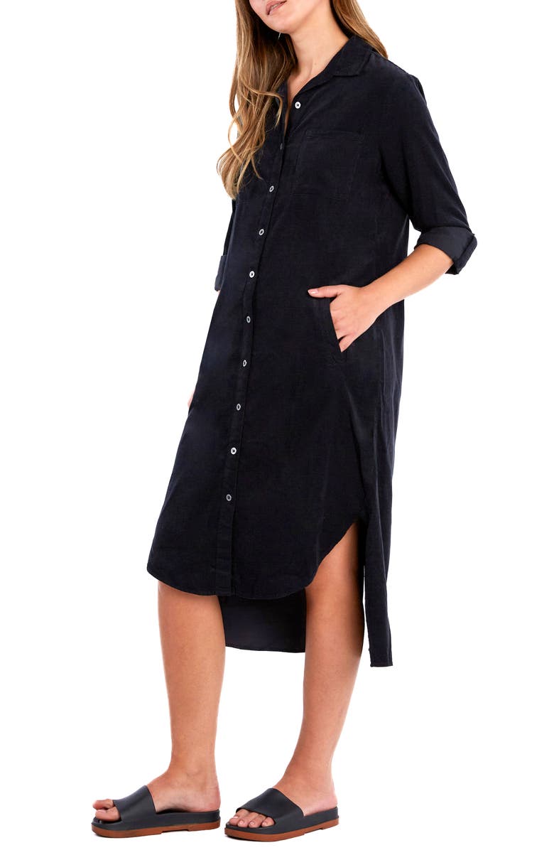 Wash Lab Denim Chill Out High-Low Corduroy Shirtdress, Alternate, color, Sleek Black