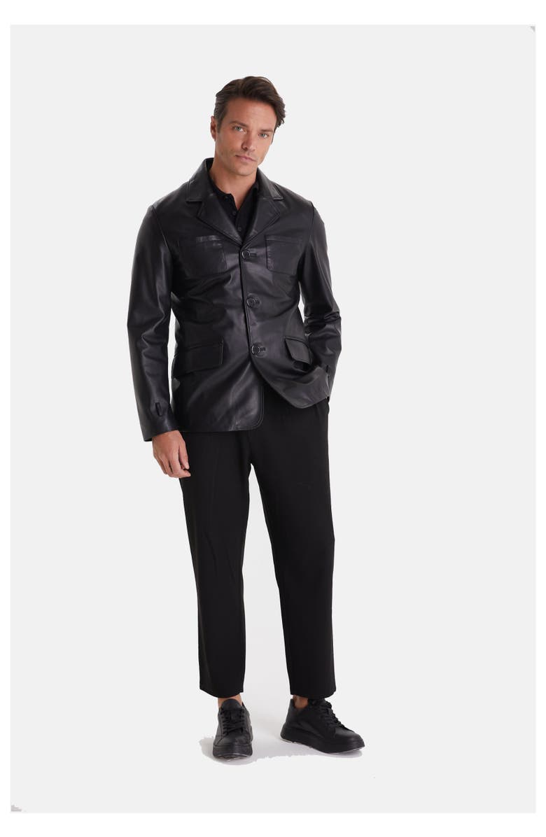 Furniq UK Felix Leather Jacket, Alternate, color, Black