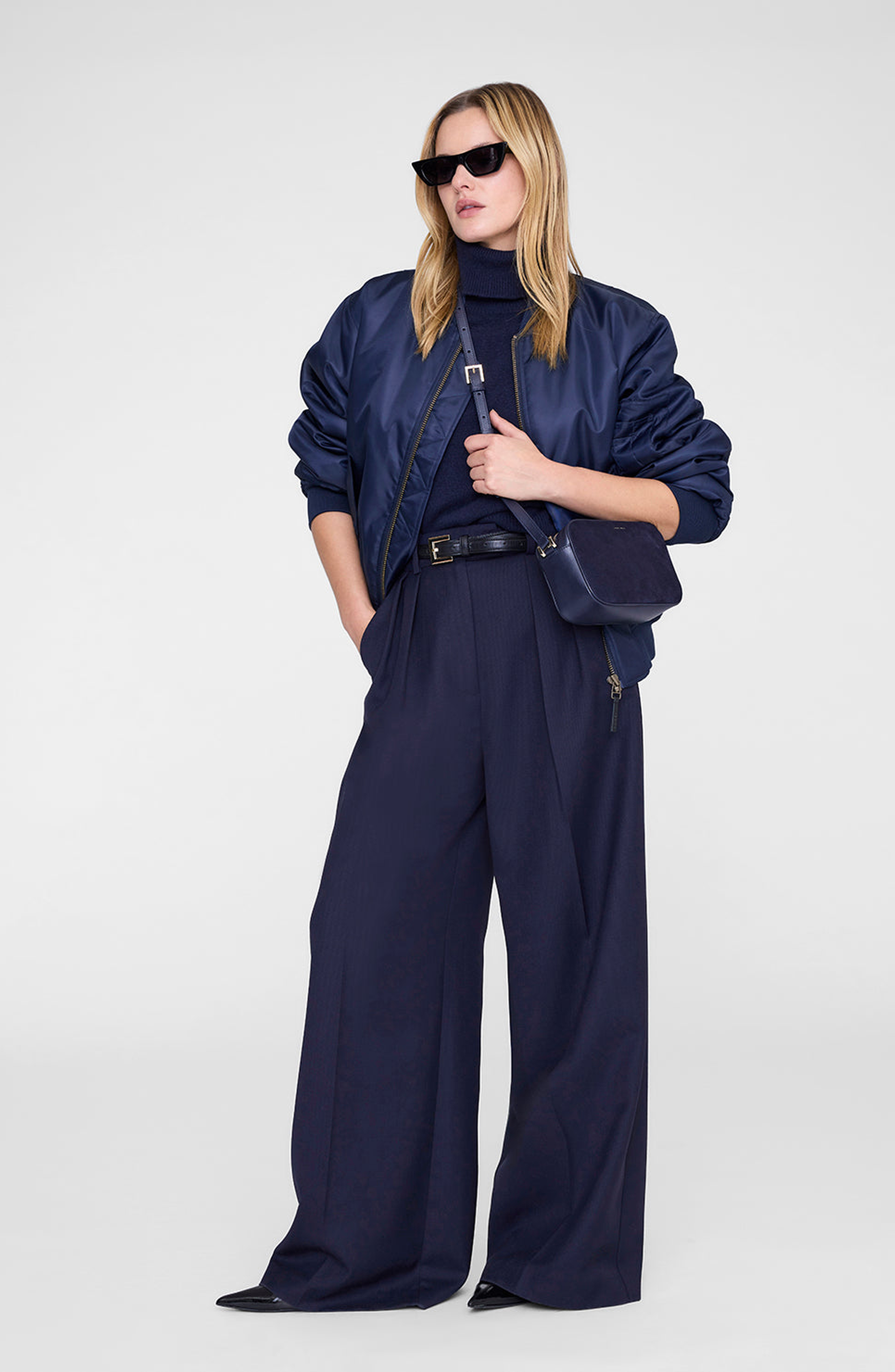 ANINE BING Elly Camera Bag, Alternate, color, Navy Suede