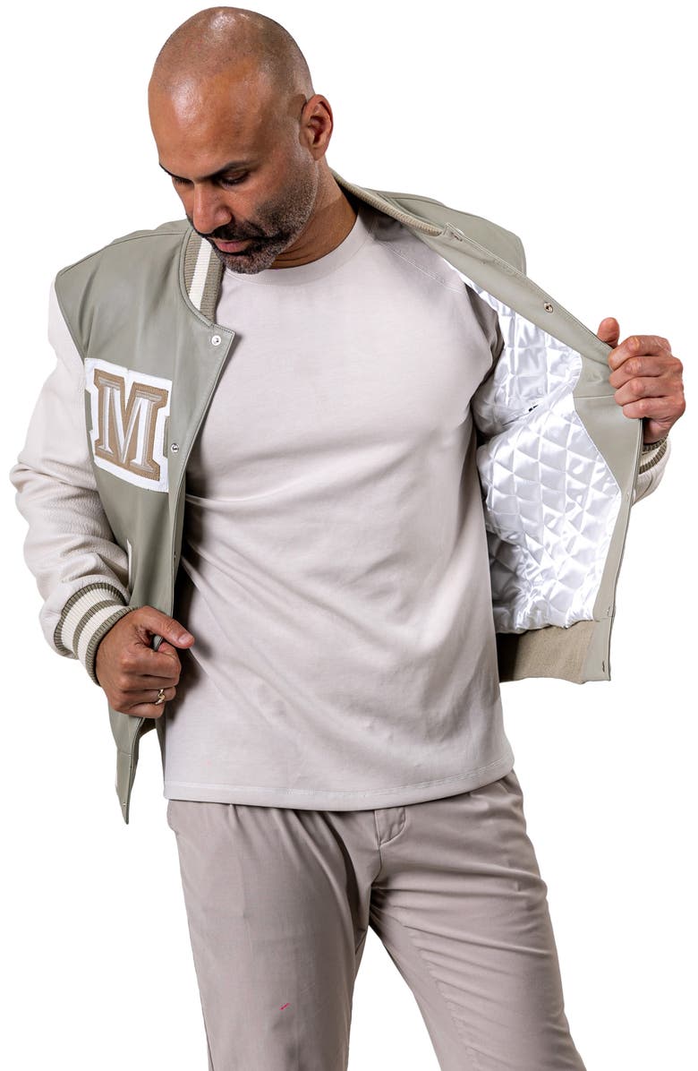 Maceoo Ascension Lambskin Leather Varsity Jacket, Alternate, color, Green