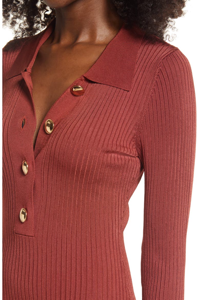 Long Sleeve Polo Midi Dress, Alternate, color, BRICK001