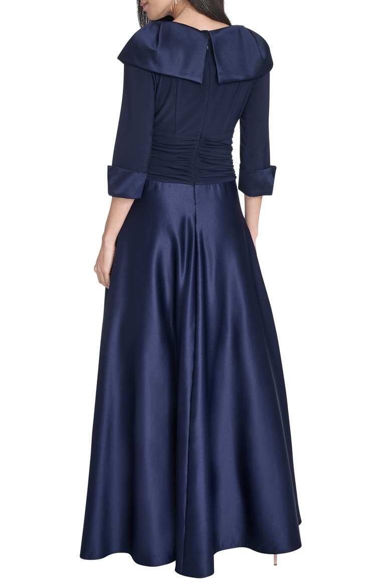 Portrait Collar Mixed Media Ballgown, Alternate, color, NAVY