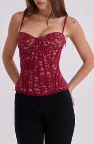 HOUSE OF CB Rania Wine Lace Corset Top