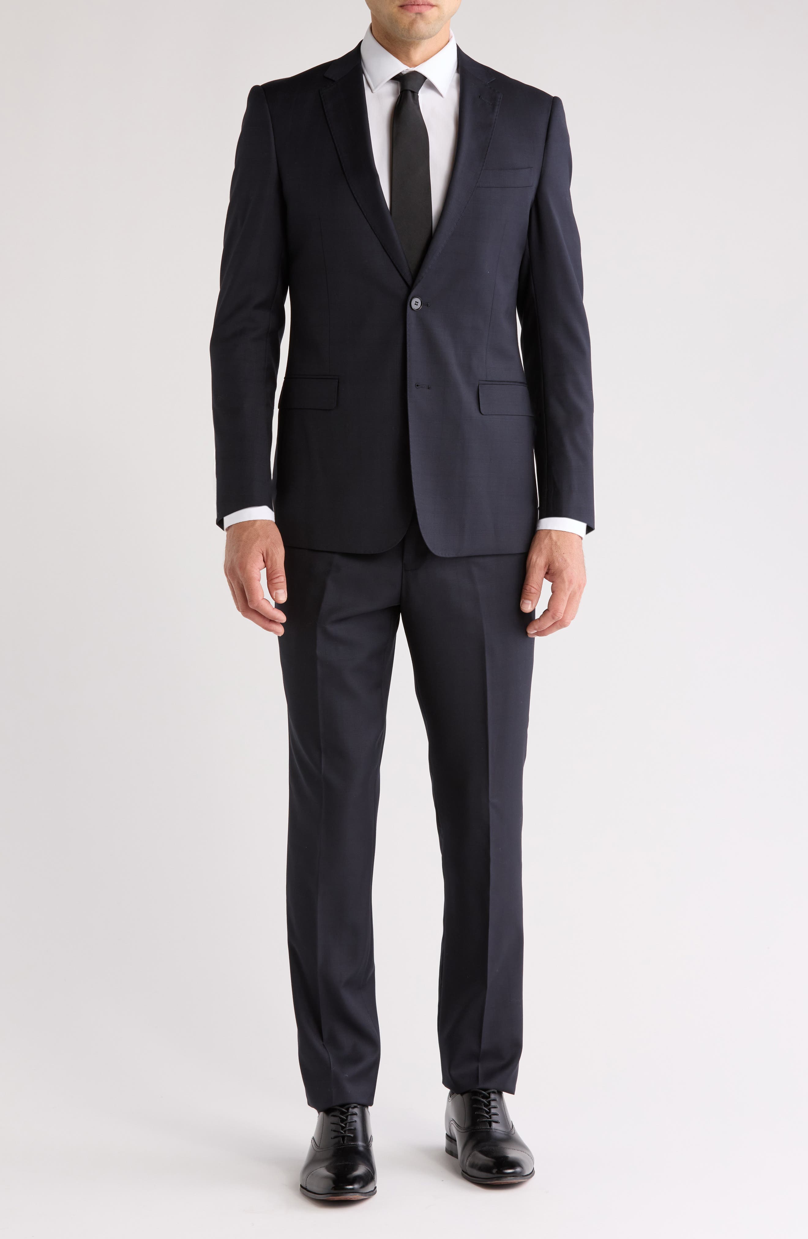Cavalli Class Slim Fit Black Plaid Notch Lapel Wool Suit