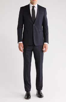 Cavalli Class Slim Fit Black Plaid Notch Lapel Wool Suit
